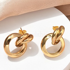 201ステンレススチールスタッドピアス  304ステンレスピン付き  PVD真空メッキ  長持ちメッキ  結び目  ゴールドカラー  26x19.5mm&nbsp;EJEW-D354-02G