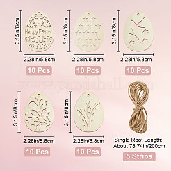 50 шт. 5 стиля пасхальных незаконченных деревянных подвесных украшений WOOD-GF0002-01