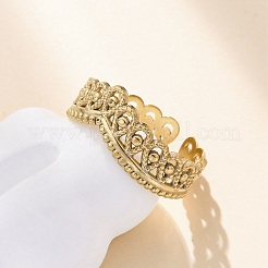 Anillo de puño abierto de acero inoxidable 304 con corona para mujer&nbsp;RJEW-Z083-03G-05