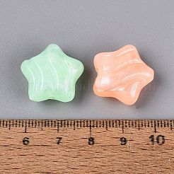 光沢のあるツートンカラーの透明アクリルビーズ  テクスチャードスター  暗闇で光る  グリッターパウダー付き  ミックスカラー  19x19.5x9.5mm  穴：2mm  約270個/500g&nbsp;OACR-Q199-43