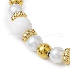 Bracelets extensibles ronds en acier inoxydable 304 et perles de jade blanc naturel pour femmes&nbsp;BJEW-JB11055-01