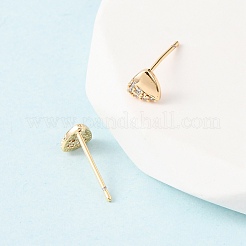 Треугольные серьги-гвоздики из латуни с микропаве и прозрачными циркониями EJEW-L278-03G