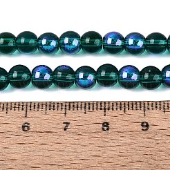 透明電気メッキガラスビーズ連売り  ラウンド  虹メッキ  半分メッキ  シーグリーン  6~6.5mm  穴：0.8~1mm  約67~72個/連  14.57~15.35インチ（37~39cm）&nbsp;EGLA-Q132-6MM-01A-19
