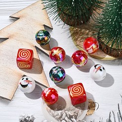 12 шт. 6 стиля рождественской тематики с УФ-покрытием акриловые круглые/кубические бусины&nbsp;OACR-YW0003-46