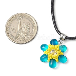 Collane con ciondolo a forma di fiore con perline di vetro e strass di vetro&nbsp;NJEW-MZ00078-05