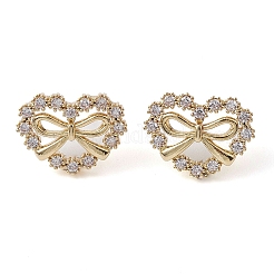 Cuore con orecchini a bottone in ottone con fiocco&nbsp;EJEW-M245-06G