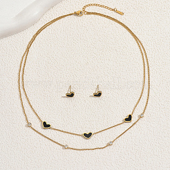 Комплект из двухслойного ожерелья и серег-гвоздиков в корейском стиле из нержавеющей стали в форме сердца ZA8434