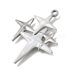 304ステンレスペンダント  エナメル  スターのチャーム  ステンレス鋼色  ホワイト  38.5x30x3mm  穴：2mm&nbsp;STAS-N108-90P-01