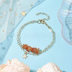 3個 3スタイル 天然レッドアベンチュリン&天然アメジスト&オパライトチップ マルチ連ブレスレットセット  スターチャーム 304 ステンレススチール ツイストチェーン スタッカブルブレスレット 女性用  7-1/8インチ（18.2cm）  1個/スタイル&nbsp;BJEW-JB10500