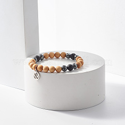 Bracelet extensible en perles rondes en bois naturel&nbsp;BJEW-JB07807
