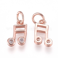 真鍮製チャーム  キュービックジルコニアと丸カン  音符  透明  ミックスカラー  8.5x5.5x1.5mm  穴：2mm&nbsp;ZIRC-L070-65