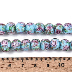 Нити бусин-рондель с внутренним цветком ручной работы в технике лэмпворк&nbsp;LAMP-T022-24E