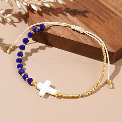 Bracelets tressés vintage bohèmes en coquillage et perles de verre avec croix&nbsp;LJ7242-4