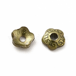 イオンプレーティング（IP）304ステンレススチールビーズキャップ  花  5花びら  アンティークブロンズ  4x4x1mm  穴：1mm&nbsp;STAS-N0005-01AB