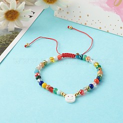 子供のための電気メッキガラス編組ビーズブレスレット  ナイロン糸と天然淡水シェルビーズ付き  レッド  内径：1-3/4インチ（4.3~6.7cm）&nbsp;BJEW-JB06361-02