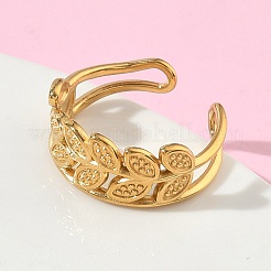 女性用304ステンレススチールカフオープンリング  葉  ゴールドカラー  9.5mm  内径：17.8mm&nbsp;RJEW-L341-02C-G