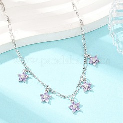 Halskette mit Anhänger in Form einer Figaro-Kette aus Messing mit lila Zirkonia-Blumenfassung für Damen&nbsp;NJEW-F364-01P