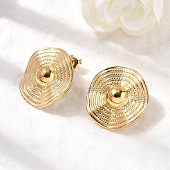 Серьги-гвоздики из нержавеющей стали 304 с волнистыми плоскими круглыми бусинами&nbsp;EJEW-K268-53A-G