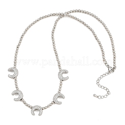 Collane a doppio corno e a perline rotonde in ottone con micro pavé di zirconi cubici trasparenti&nbsp;KK-CBA4547-06P