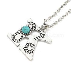 Lettre a ~ z en alliage plaqué argent antique avec colliers à pendentif turquoise synthétique&nbsp;NJEW-G080-01K