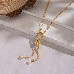 Минималистичные подвески-кисточки из нержавеющей стали с узлом из натурального пресноводного жемчуга в форме капли для женщин.&nbsp;DX0351-1