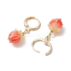 女性用真鍮フレンチフックピアス  アクリルいちごチャーム  ゴールドカラー  32x12mm&nbsp;EJEW-JE06239