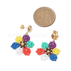 Pendientes colgantes con forma de flor y cuentas de vidrio para mujer&nbsp;EJEW-MZ00268