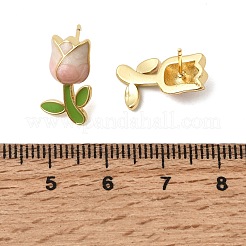 Orecchini a bottone in ottone con fiori&nbsp;EJEW-K324-03G-02