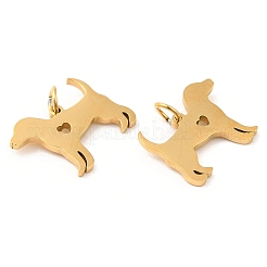 PVD真空メッキ304ステンレスペンダント  長持ちメッキ  丸カン付き  犬チャーム  ゴールドカラー  13.5x17x1.4mm  穴：3.2mm&nbsp;X-STAS-Z042-11G