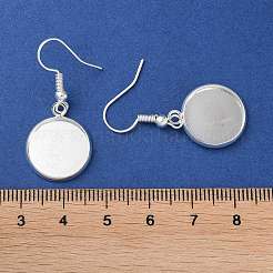 ラックメッキアイアンピアスフック  空白の丸いトレイ付き  フラットラウンド  銀  37mm  ピン：0.7mm&nbsp;EJEW-D091-01C-S