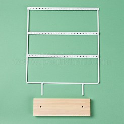 鉄3層イヤリングディスプレイスタンド  吊り下げイヤリング用  木製台座付き  ホワイト  30.3x26.5x6.1cm&nbsp;EDIS-WH0005-04