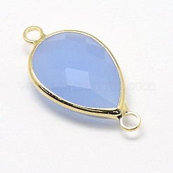 ゴールデントーン真鍮ガラスティアドロップリンクコネクター  コーンフラワーブルー  21x11x5mm  穴：2mm&nbsp;GLAA-J010A-HF27-G