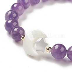 1 bracciale elastico con perline rotonde di ametista naturale&nbsp;BJEW-DJ0001-39