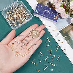 80 шт. 2-цветная прямоугольная фурнитура для сережек-гвоздиков из нержавеющей стали 304 STAS-SC0008-54