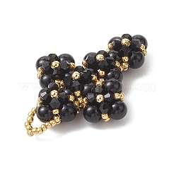 Круглые бусины из натурального черного оникса и подвески-крестики из стеклянного бисера&nbsp;PALLOY-MZ01151-02