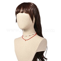 赤と白のガラスシードビーズネックレスセット  ハートアロイエナメルチャーム＆チェーンエクステンダー付き  ゴールドカラー  ミックスカラー  16.54インチ（42cm）  14.57インチ（37cm）  2個/セット&nbsp;X-NJEW-JN03719