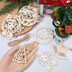 4 комплект 4 стилей рождественских незаконченных деревянных подвесных украшений WOOD-SC0001-87