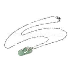 Colgante de chanclas de aleación de aventurina verde natural con cadena de cable de acero inoxidable 304&nbsp;GG-CBAFD22-01C-02