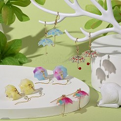 5 ペア 5 色のアクリル傘、ABS プラスチック ビーズ ダングル イヤリング付き  女性用304ステンレスジュエリー  ミックスカラー  37mm  ピン：0.6mm  1ペア/カラー&nbsp;EJEW-JE05094