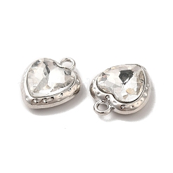 ラックメッキ合金パンツ  ガラスと  ニッケルフリー  ハートチャーム  プラチナ  透明  16x13x5.5mm  穴：2mm&nbsp;PALLOY-Q443-03G-01
