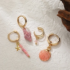 Комплект из 4 пары серег-колец и серег-каффов из латуни и стекла FS-WG63380-02