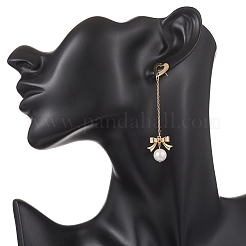 Серьги-гвоздики с подвесками из нержавеющей стали 304 с бантом и сердцем EJEW-JE06825