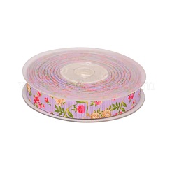 花柄片面プリントポリエステルグログランリボン  ライラック  5/8インチ（16mm）  約100ヤード/ロール（91.44メートル/ロール）&nbsp;SRIB-A011-16mm-240878