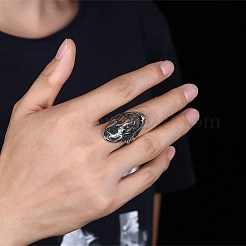 メンズステンレススチールフィンガー指輪  ワイドバンドリング  アンティークシルバー  usサイズ12（21.4mm）&nbsp;RJEW-BB29850-12