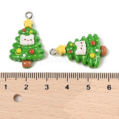 クリスマステーマの不透明樹脂ペンダント  プラチナ鉄ループ付き  クリスマスツリー  29x17x8mm  穴：2mm&nbsp;RESI-S08-03C