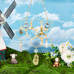 Наггетсы натуральный цитрин и стеклянная оконная подвеска AJEW-WH0413-18B