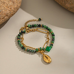 Браслеты из натурального зеленого авантюрина с цепочками Фигаро и двухслойными цепочками из нержавеющей стали 304 CN7232