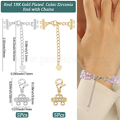 10 шт. 2-цветная латунная микропаве прозрачная кубическая циркония с цепочками&nbsp;KK-BBC0019-09