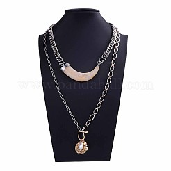 Двухслойные ожерелья из роговой смолы и цинкового сплава с подвеской в виде монеты и пластикового жемчуга для женщин FS-WGDE545-02