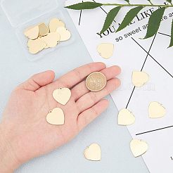 真鍮チャーム  空白タグのスタンプ  ハート  18KGP本金メッキ  23x22.5x1mm  穴：1mm  16個/箱&nbsp;KK-FH0001-04G
